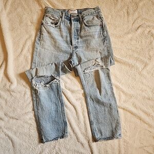 AGOLDE Riley High Rise Straight Crop Jean Distressed Frayed Button Fly Size 25